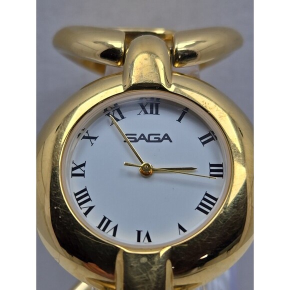 Saga by Mathey Tissot Womens Gold Tone Chunky Bracelet Watch Roman New Battery - Picture 4 of 11